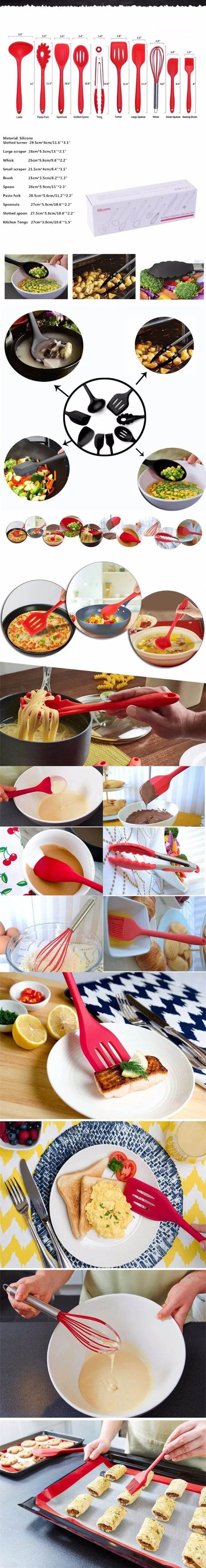 10 Pcs/Set Silicone Utensils Non-Stick Silicone Tong Spoon