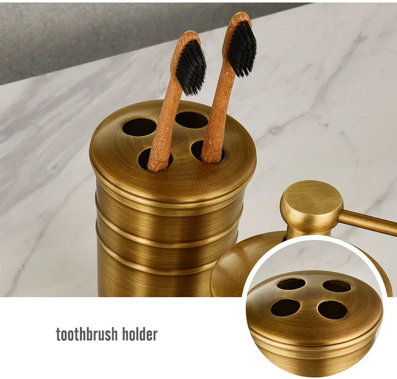 Antique Brass Soap Dish Liquid Soap Dispenser Toothbrush