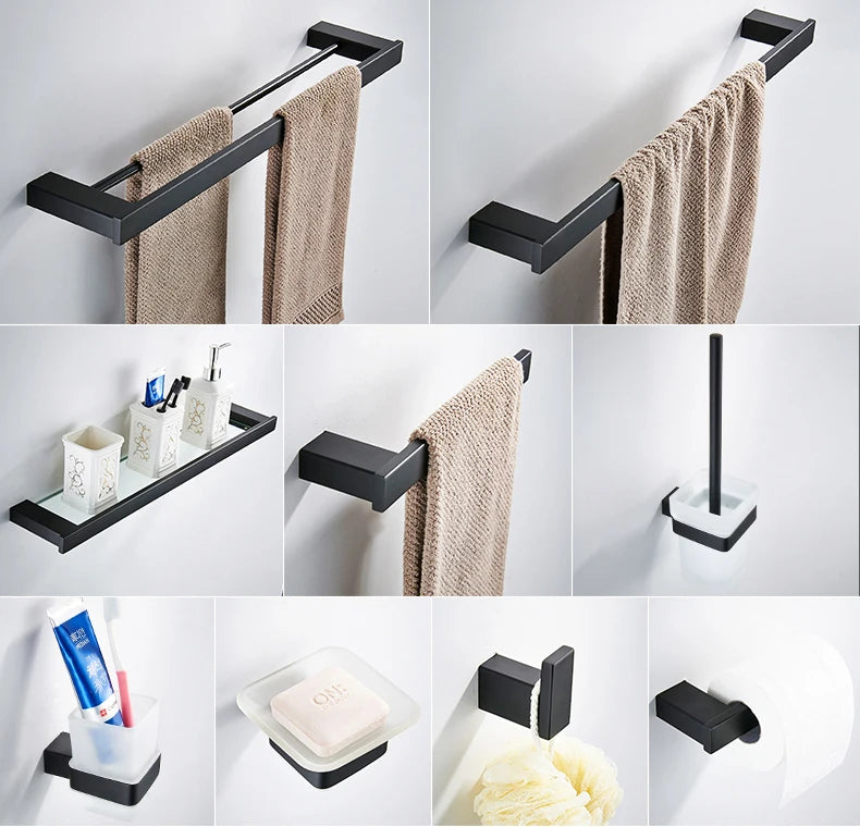 Matte Black Hook Towel Rack 304 Stainless Steel