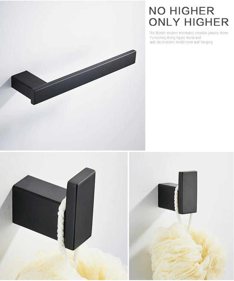 Matte Black Hook Towel Rack 304 Stainless Steel