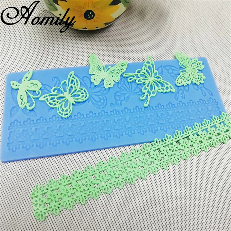 Aomily Butterflies Lace Silicone Mat Pad Lace Cake