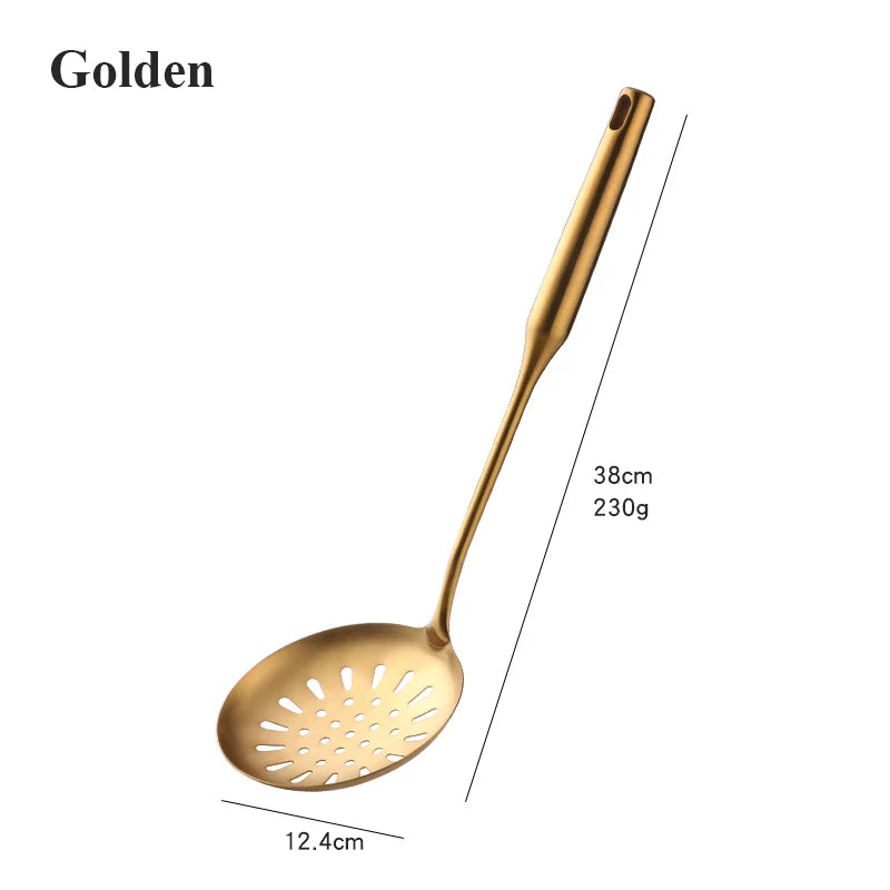 1pc Stainless Steel Cooking Gold Soup Ladle Spoon