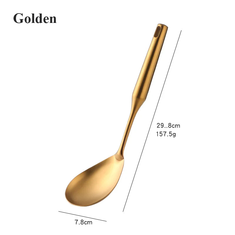 1pc Stainless Steel Cooking Gold Soup Ladle Spoon
