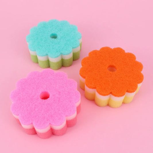 Practical Sponges Scouring Pads Flower Shape Sponge Brush