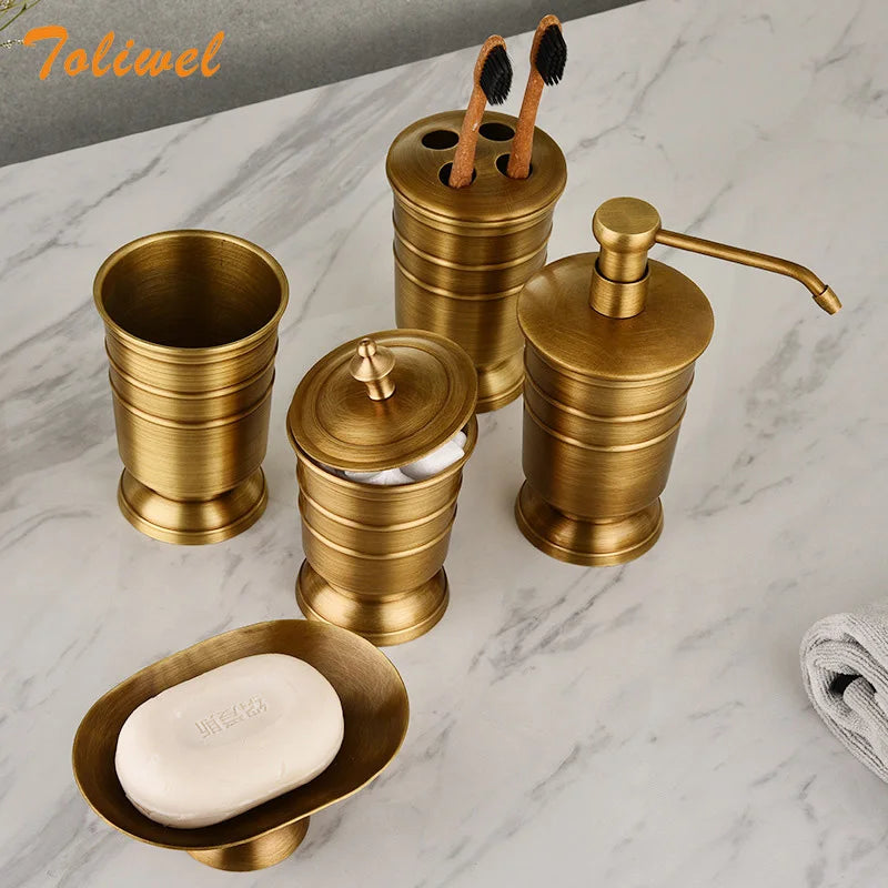 Antique Brass Soap Dish Liquid Soap Dispenser Toothbrush