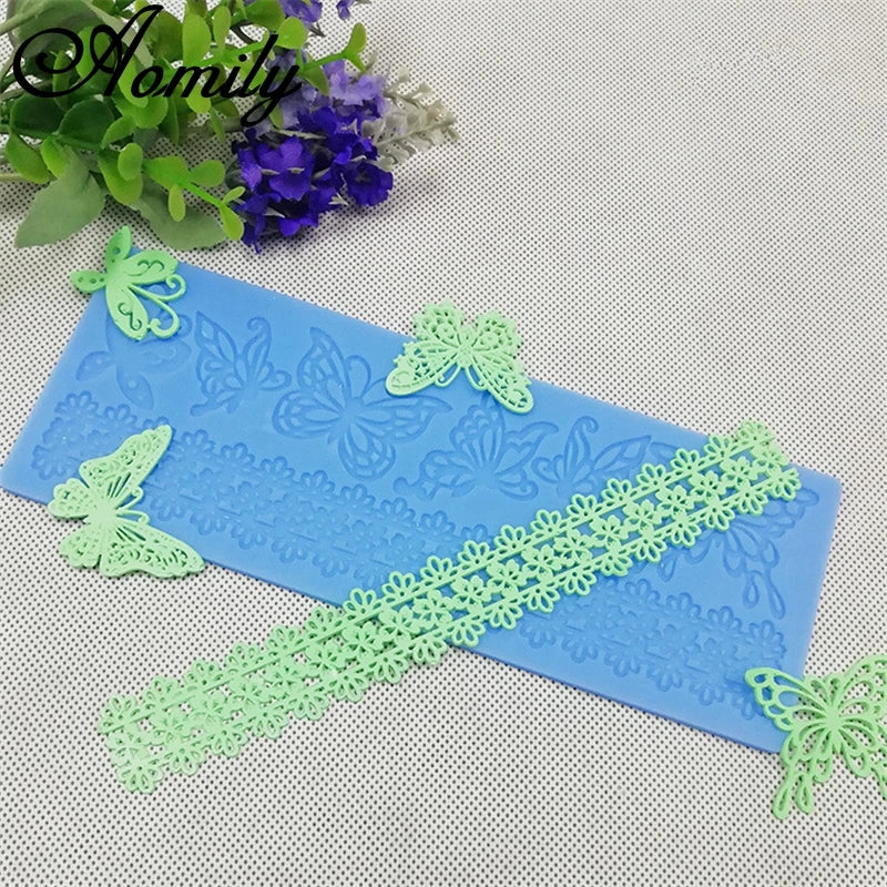 Aomily Butterflies Lace Silicone Mat Pad Lace Cake