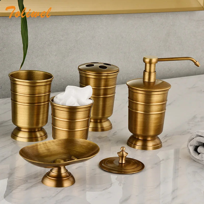 Antique Brass Soap Dish Liquid Soap Dispenser Toothbrush