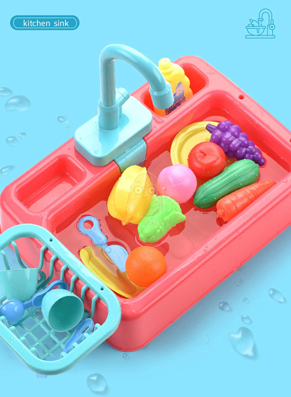 Toy Plastic Dish Wash Sink Children Simulation Pretend