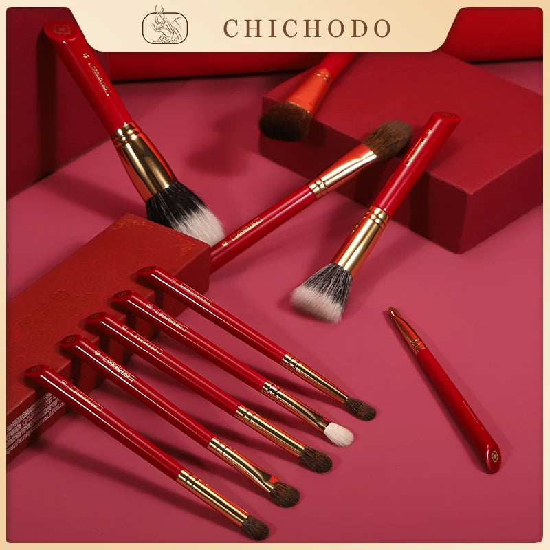 Chichodo Makeup Brush-Luxurious Red Rose Series 20pcs Animal