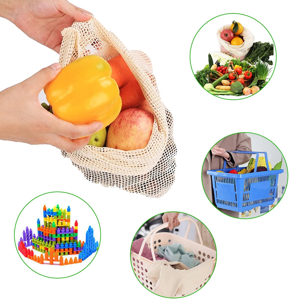Reusable Cotton Mesh Produce Bags Vegetable Fruit Food