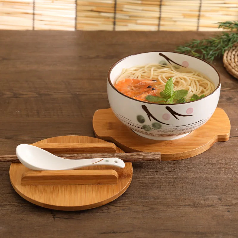 Japanese Style Rice Noodle Bowl Lid Spoon Chopstick
