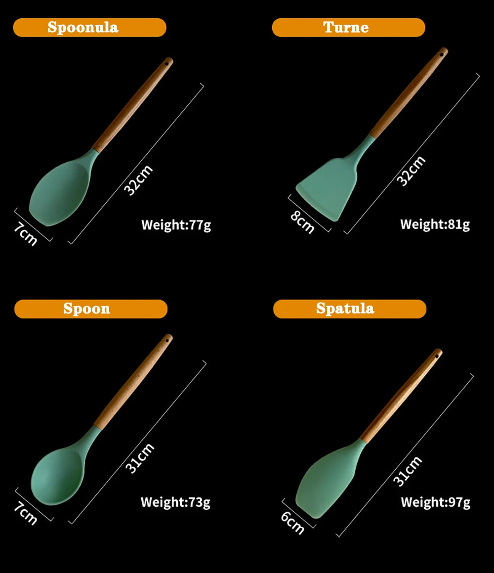 12pcs Silicone Utensils Non-Stick Cookware Spatula Shovel Egg