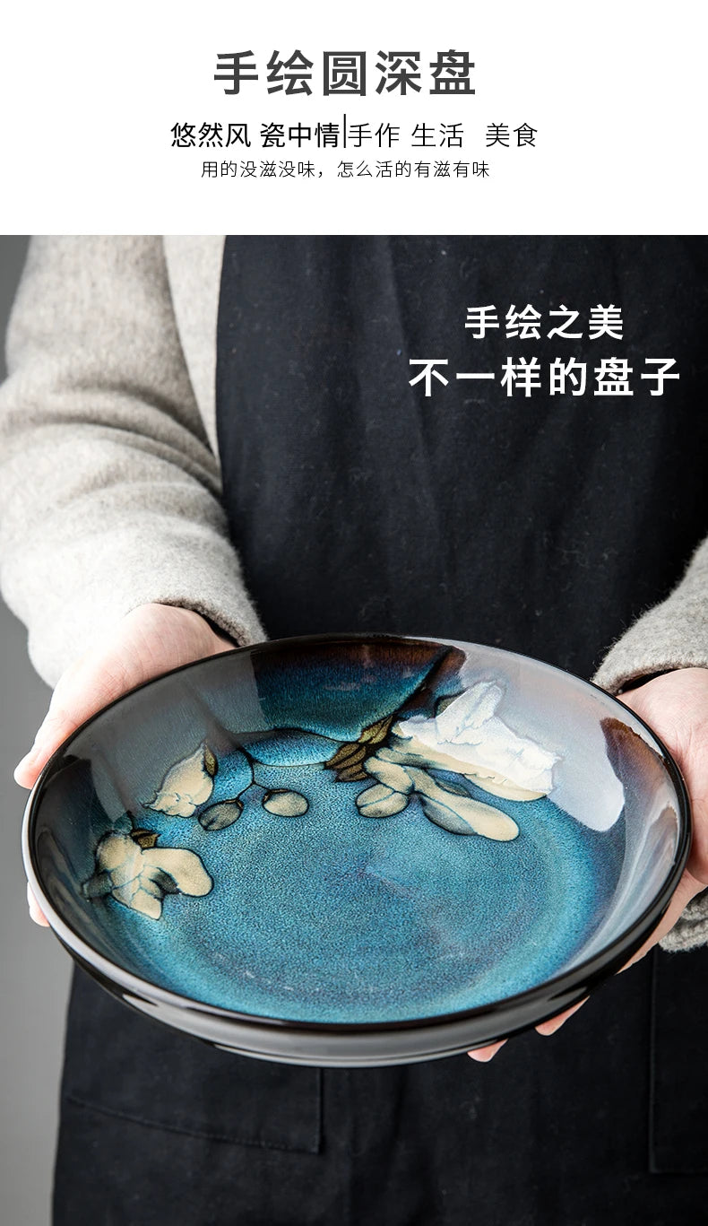 Chinese-Style Ceramic Deep Plate Salad Plate Disc Personality