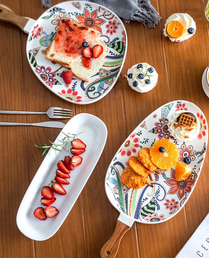 Ceramic Salad Plates Handle Porcelain Dinner Plates Colorful