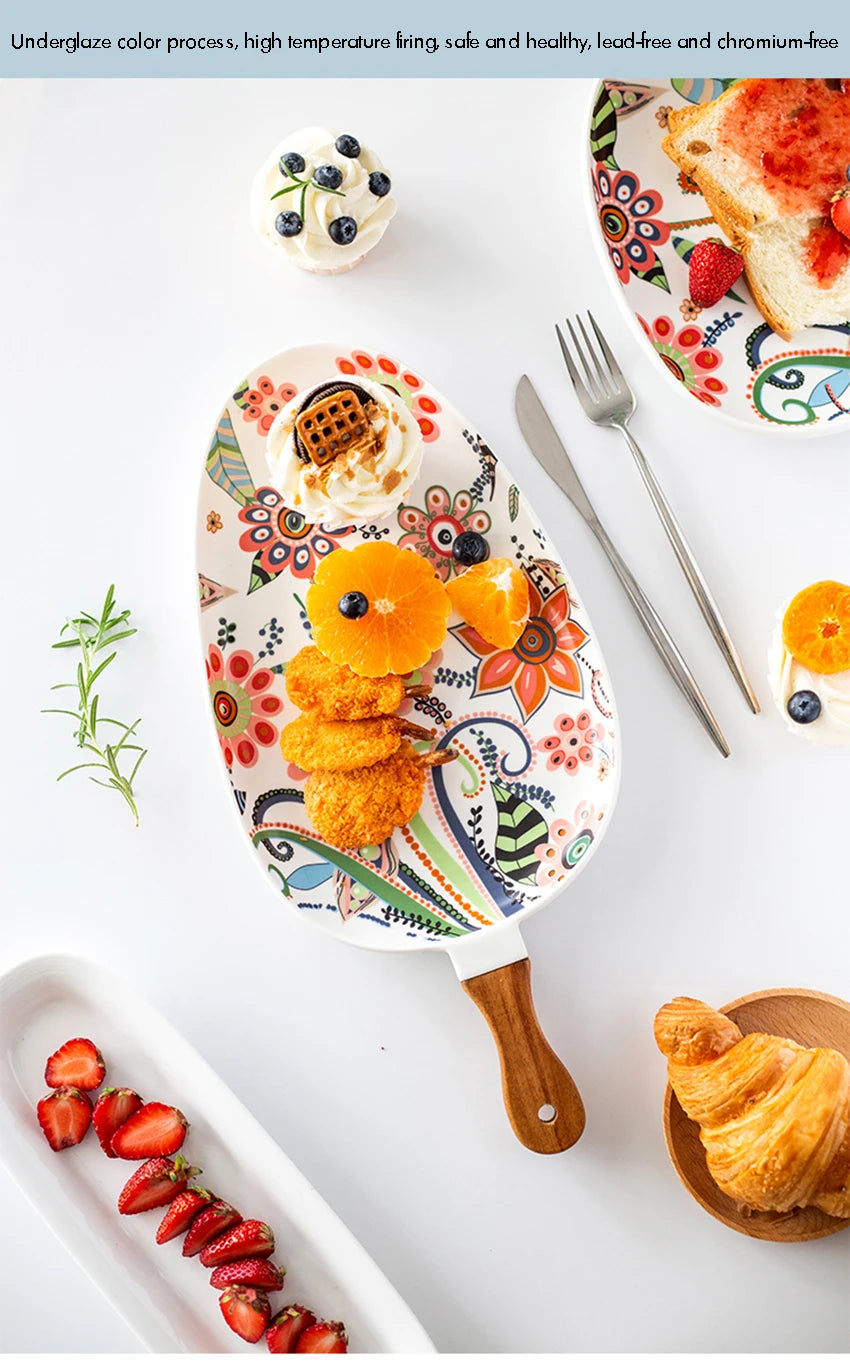Ceramic Salad Plates Handle Porcelain Dinner Plates Colorful
