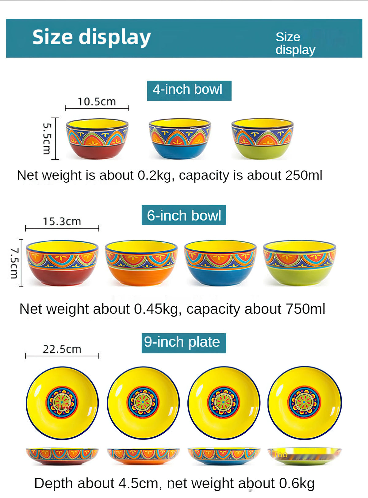 1pcs Ceramic Tableware Bohemian Flat Dinner Plate Western