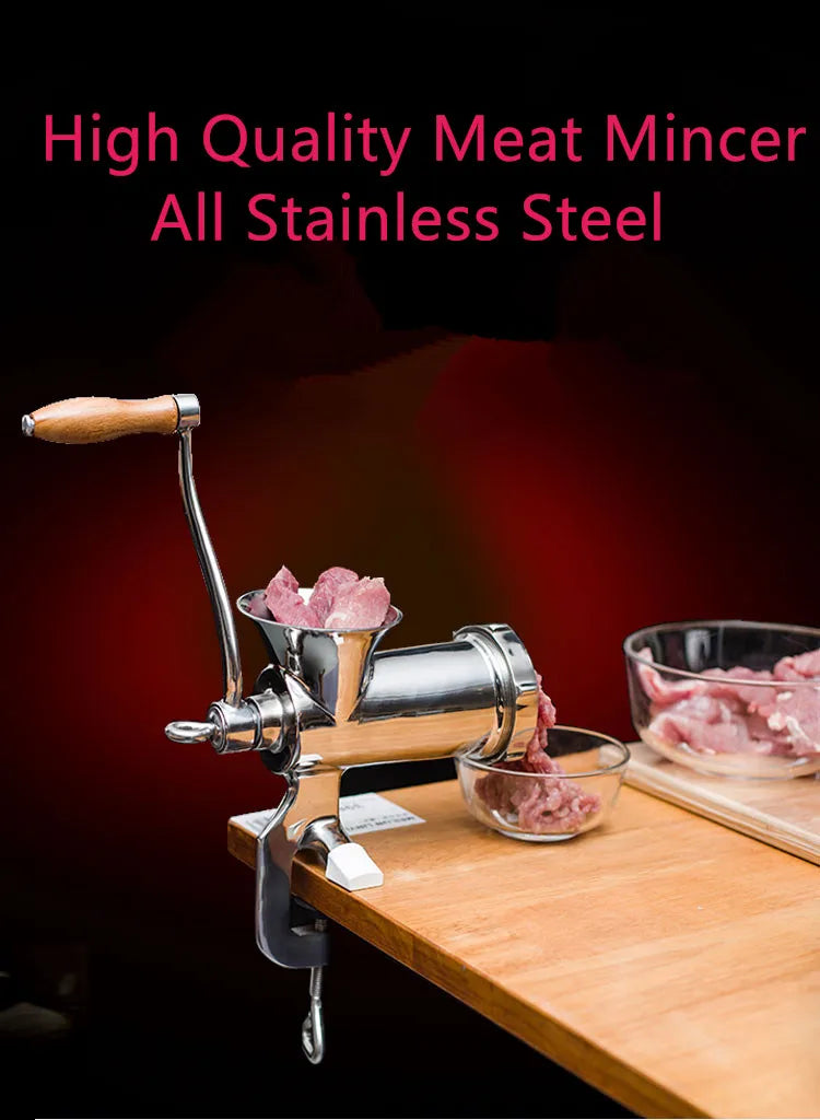 Meat Grinder Mincer Silver Stainless Steel Hand Crank