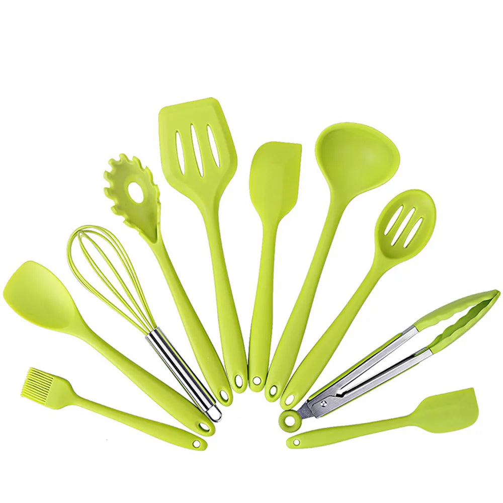 10 Pcs/Set Silicone Utensils Non-Stick Silicone Tong Spoon