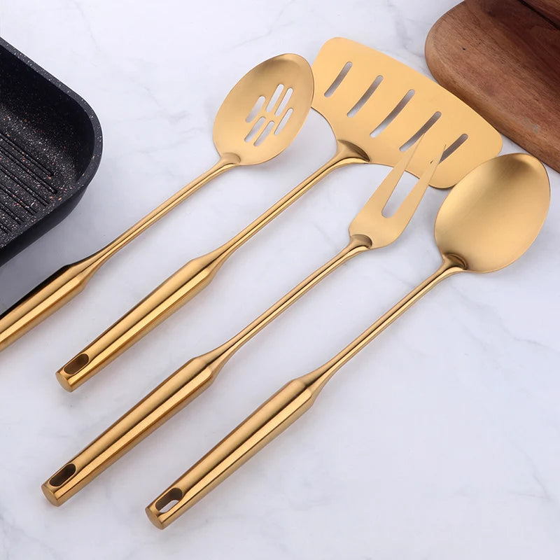 1pc Stainless Steel Cooking Gold Soup Ladle Spoon