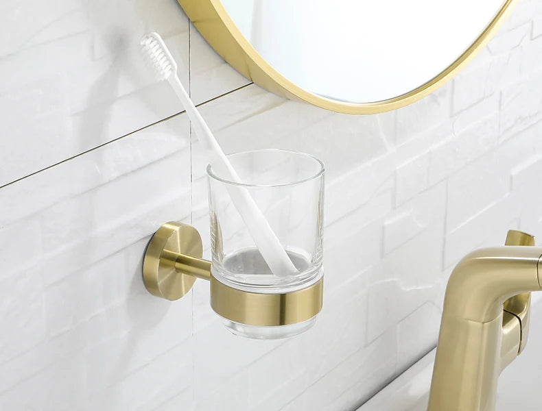 Bathroom Hardware Brushed Gold Toilet Brush Holder Robe