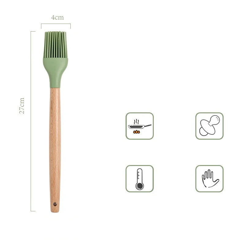 Avocado Green Silicone Utensils Cooking Kitchenware Wooden Handle