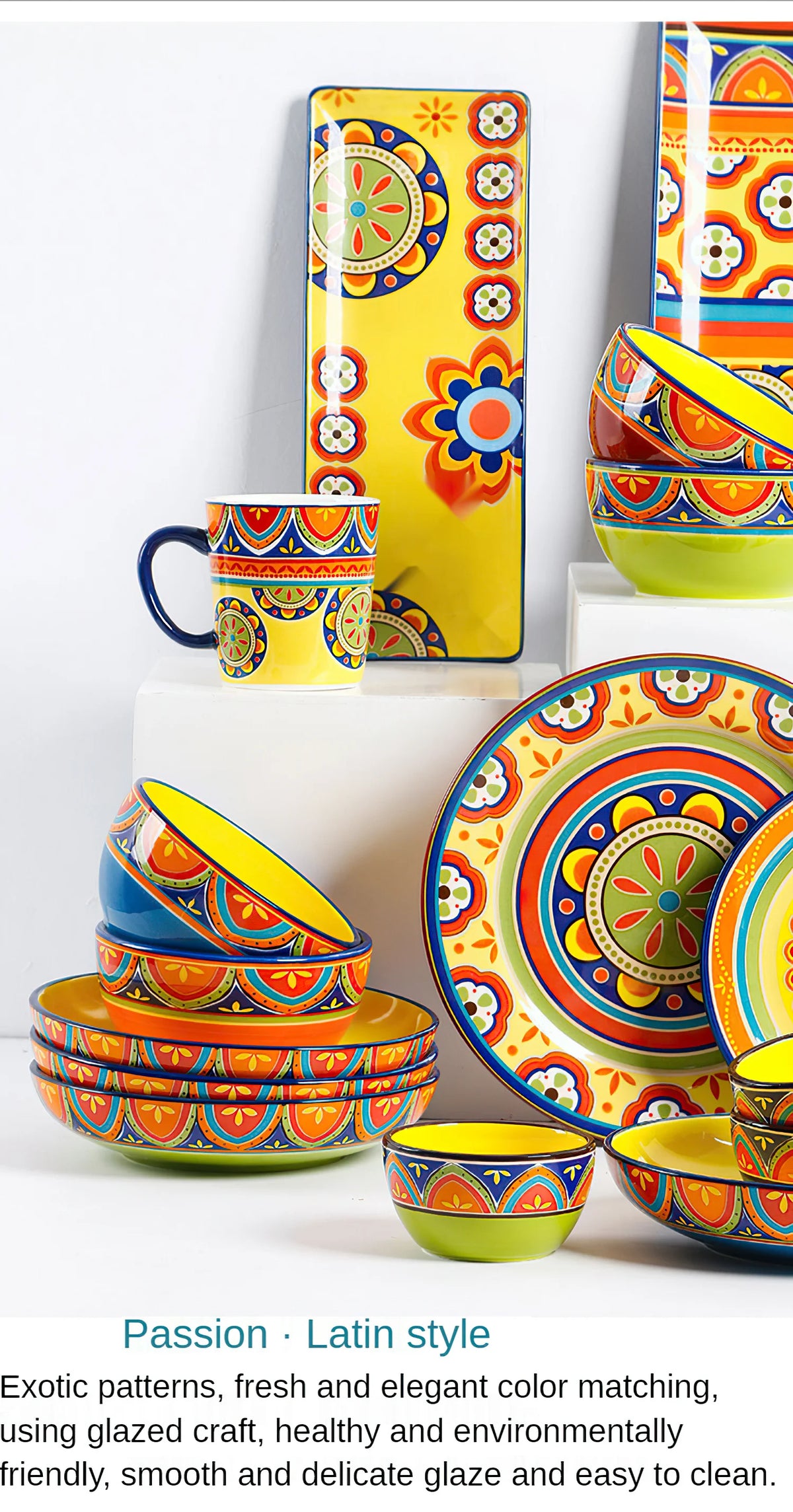 1pcs Ceramic Tableware Bohemian Flat Dinner Plate Western