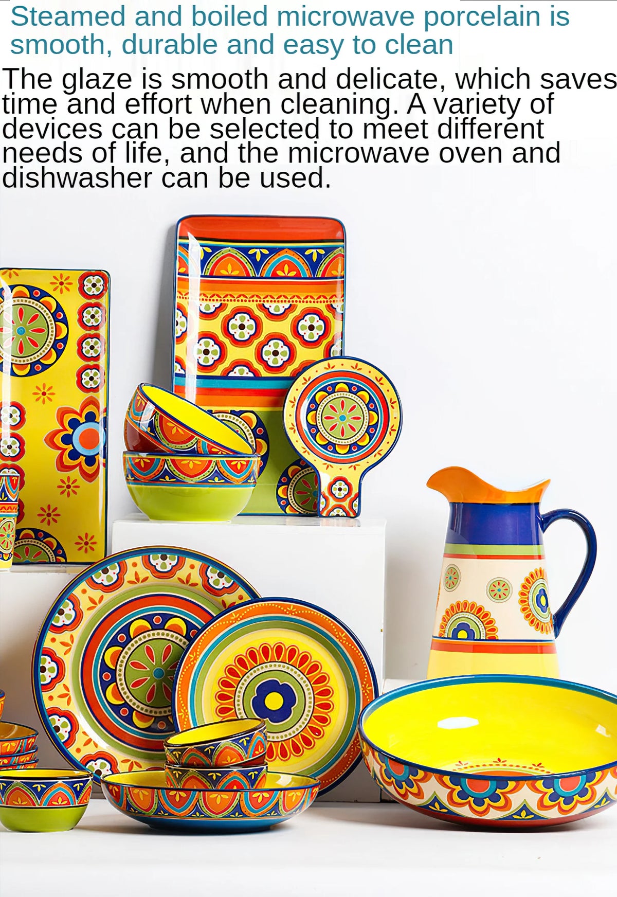 1pcs Ceramic Tableware Bohemian Flat Dinner Plate Western