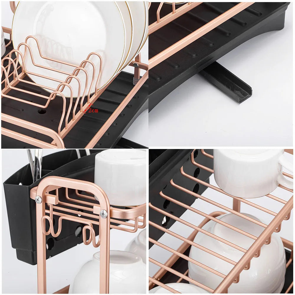 Dish Drying Rack Aluminum Sink Stand Organizer Drainer