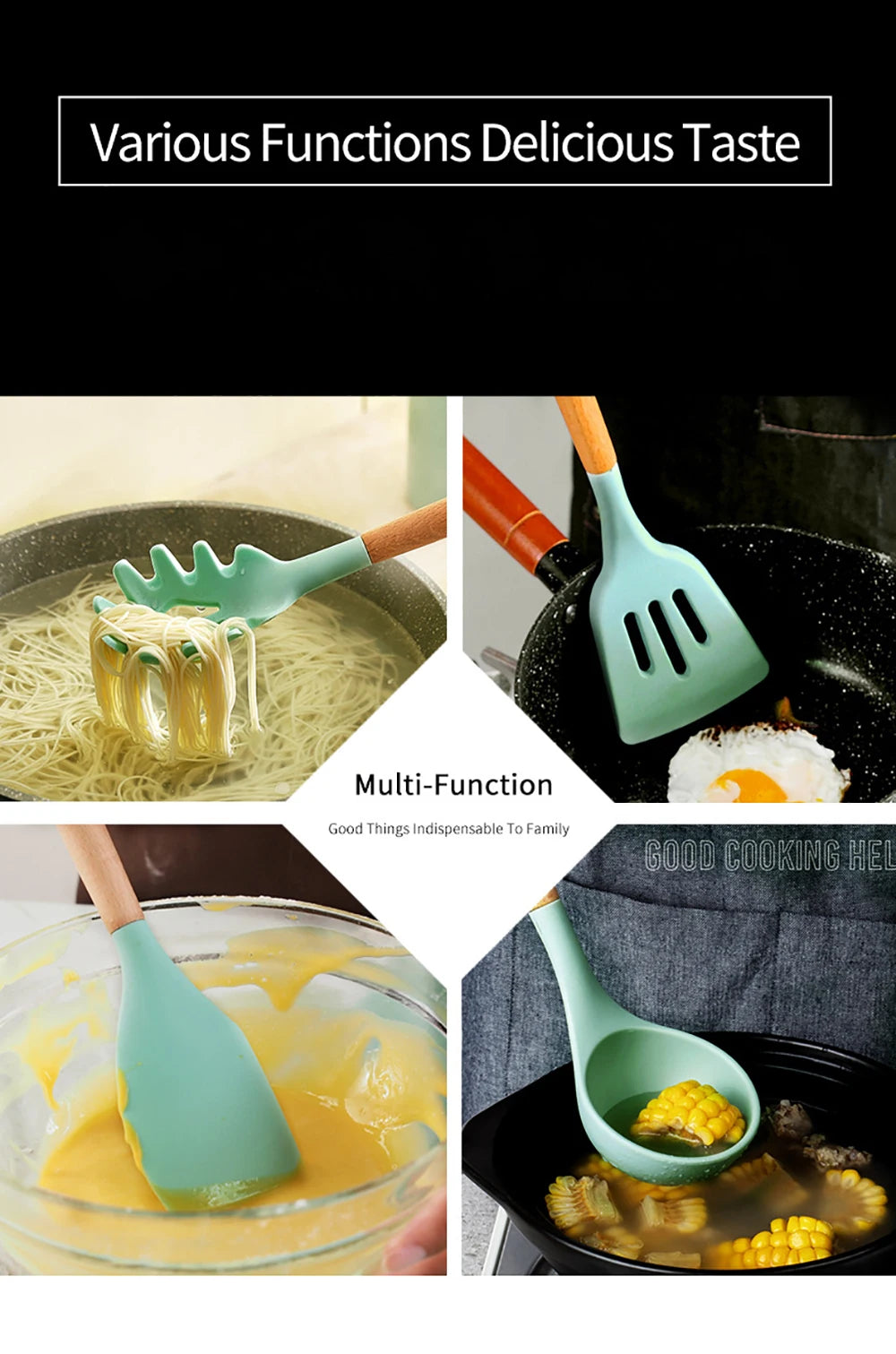 12pcs Silicone Utensils Non-Stick Cookware Spatula Shovel Egg