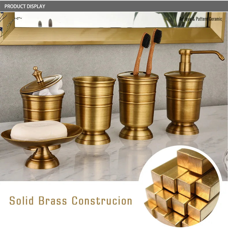 Antique Brass Soap Dish Liquid Soap Dispenser Toothbrush
