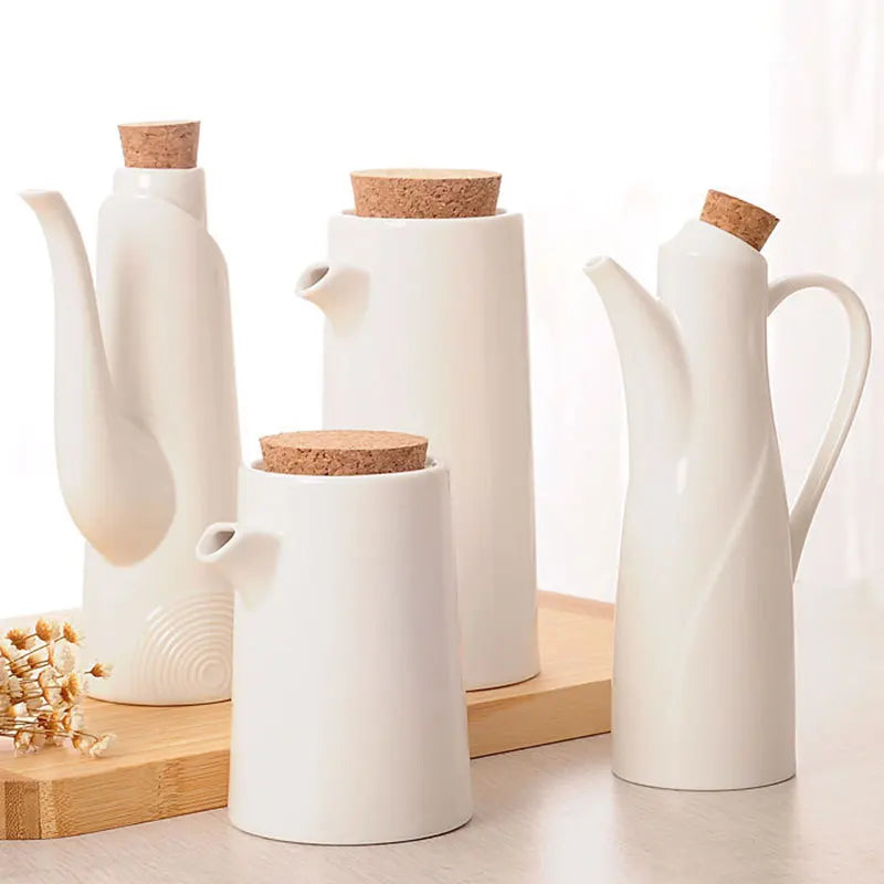 White Porcelain Olive Oil Pot Sauce Vinegar Salt