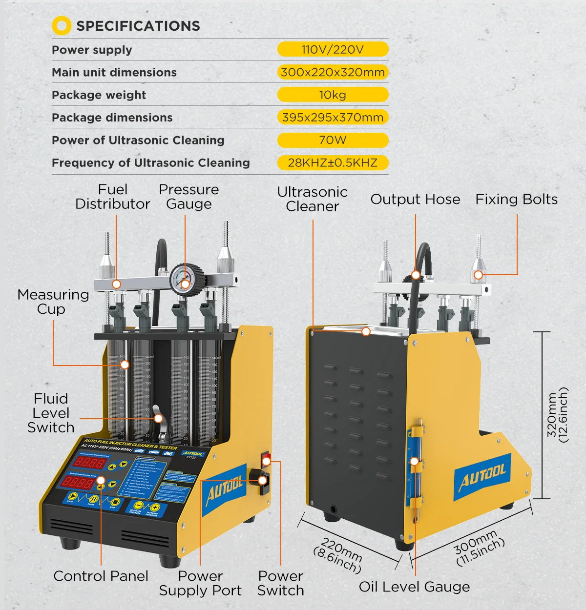 Autool Ct150 Car Fuel Injector Cleaner Tester Cylinders
