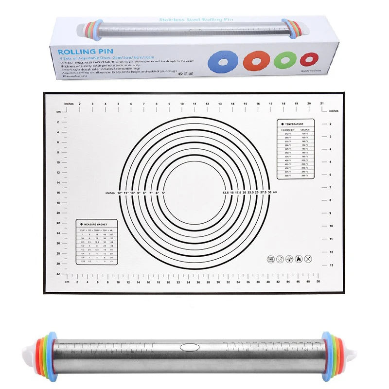 Stainless Steel Rolling Pins Silicone Baking Pastry Mat