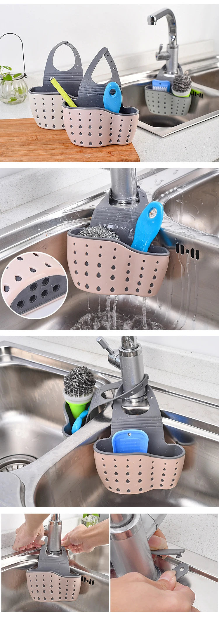Sink Holder Hanging Drain Basket Adjustable Soap Sponge