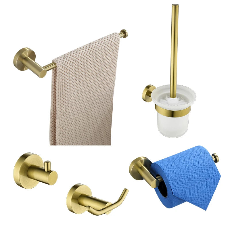 Brushed Gold Bathroom Towel Rack Toilet Brush Roll