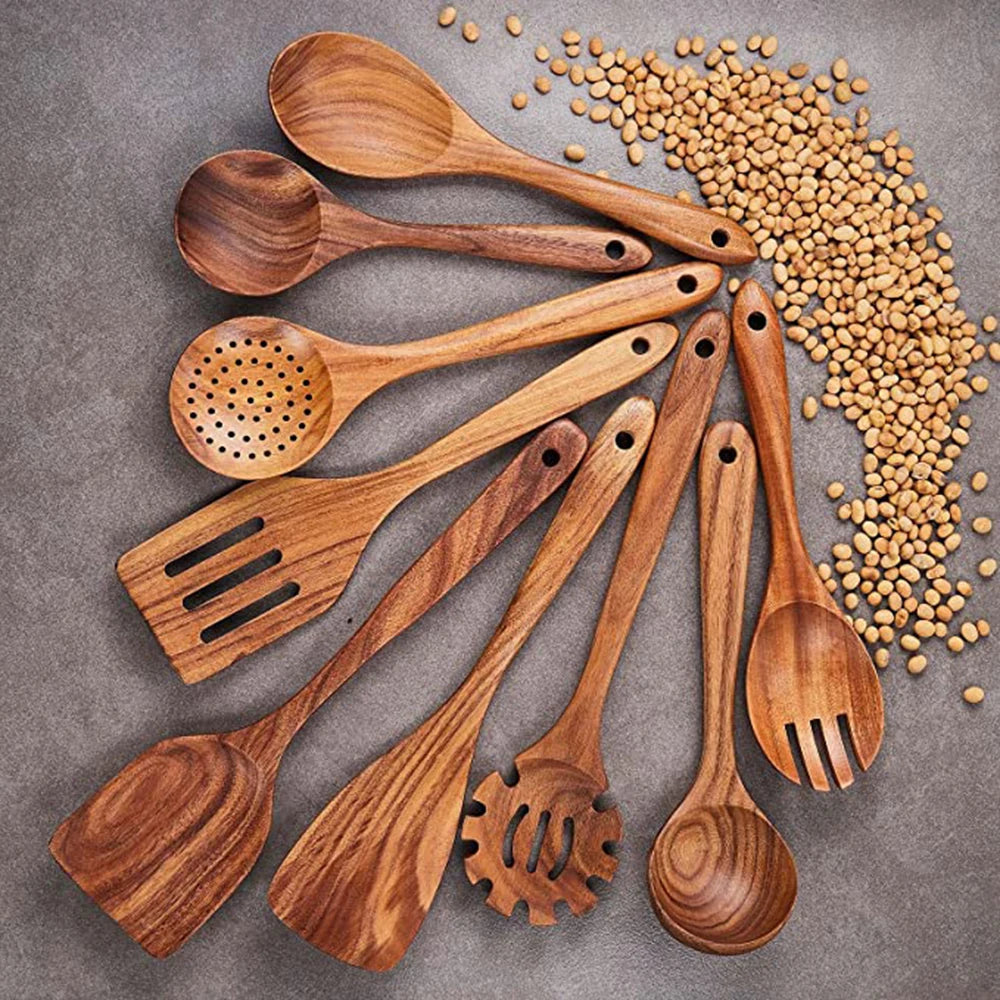 1-9pcs/Set Wooden Utensils Wooden Spoons Cooking Utensils Natural