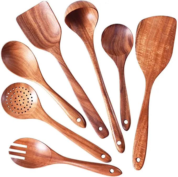 1-9pcs/Set Wooden Utensils Wooden Spoons Cooking Utensils Natural