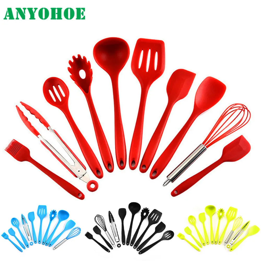 10 Pcs/Set Silicone Utensils Non-Stick Silicone Tong Spoon