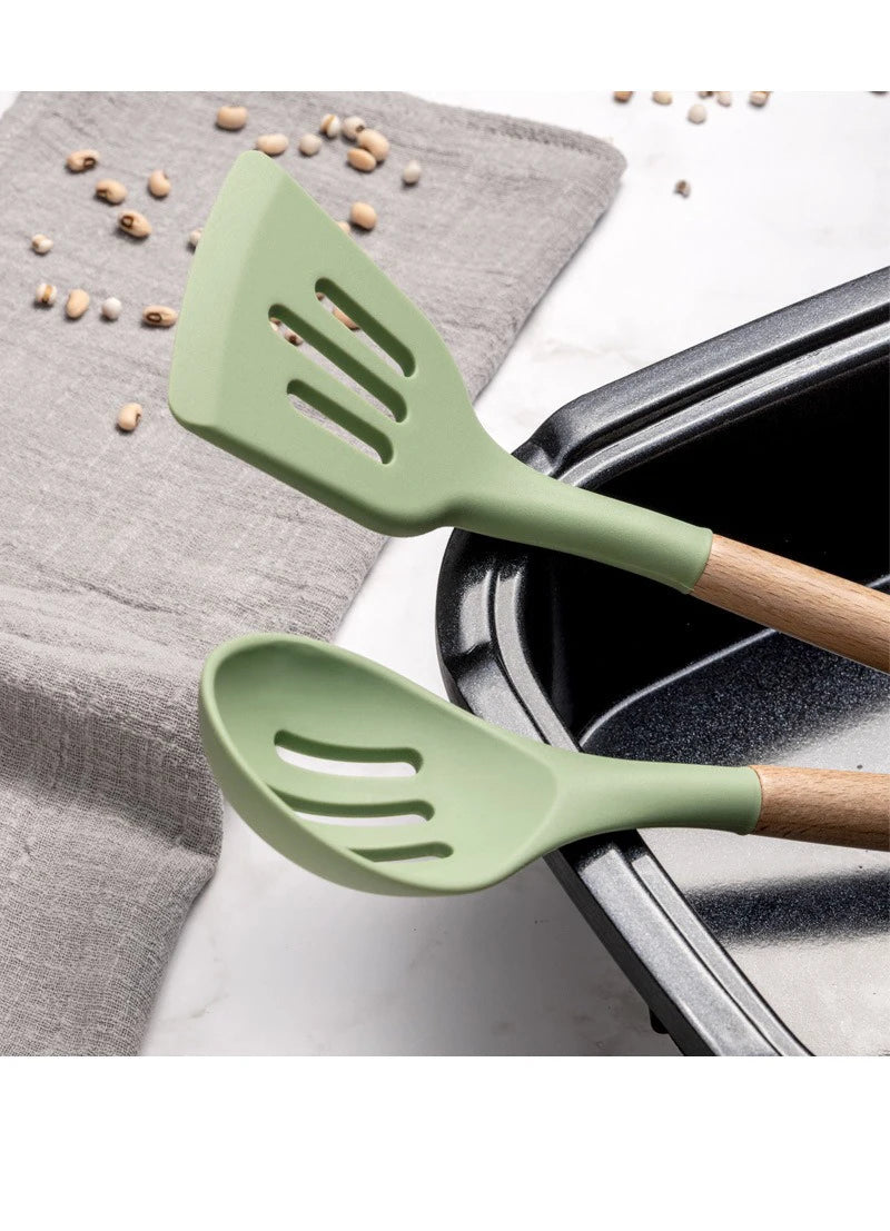 Avocado Green Silicone Utensils Cooking Kitchenware Wooden Handle