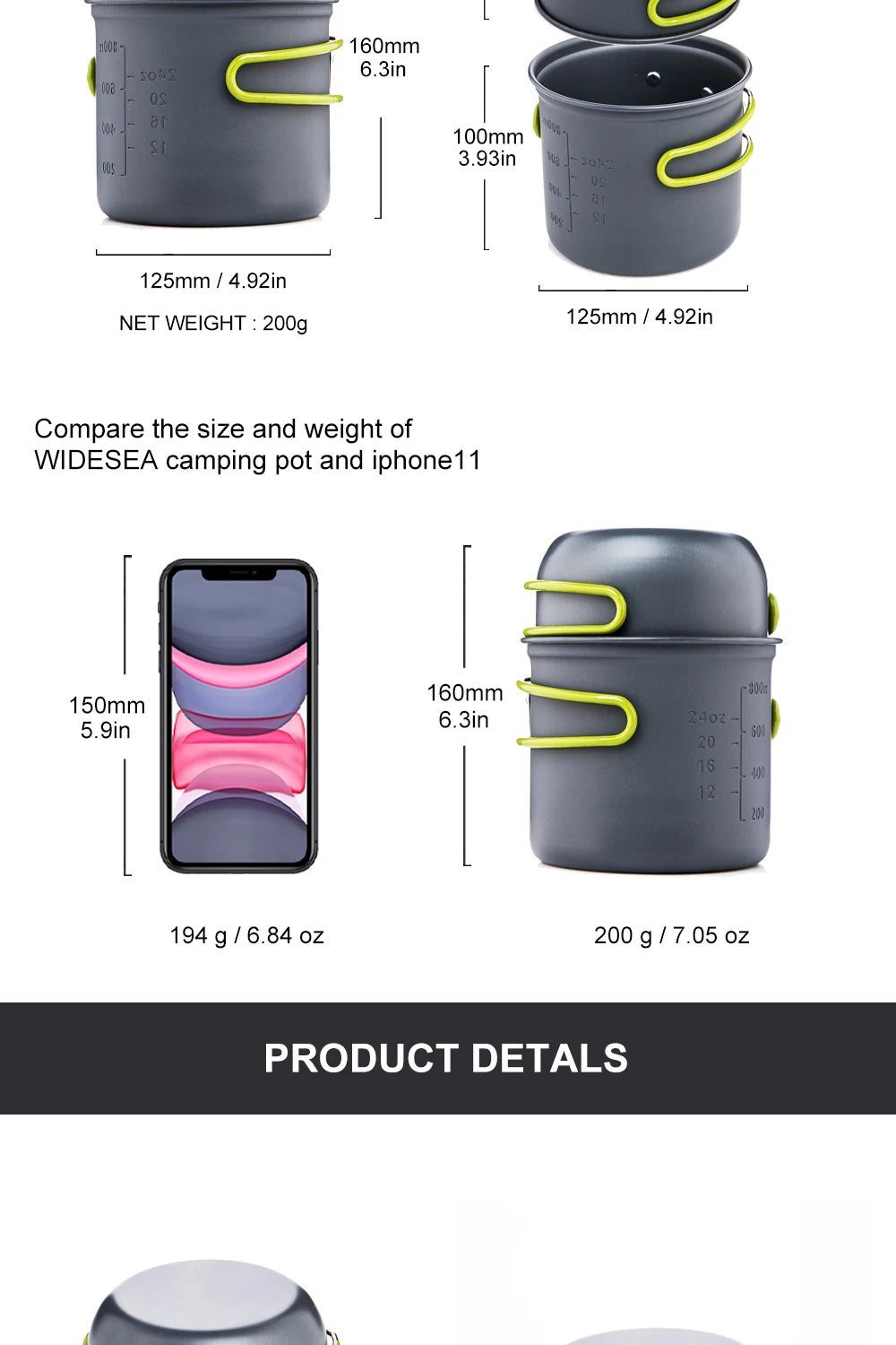 Widesea Camping Cooking Utensils Outdoor Tableware Pot Ultralight