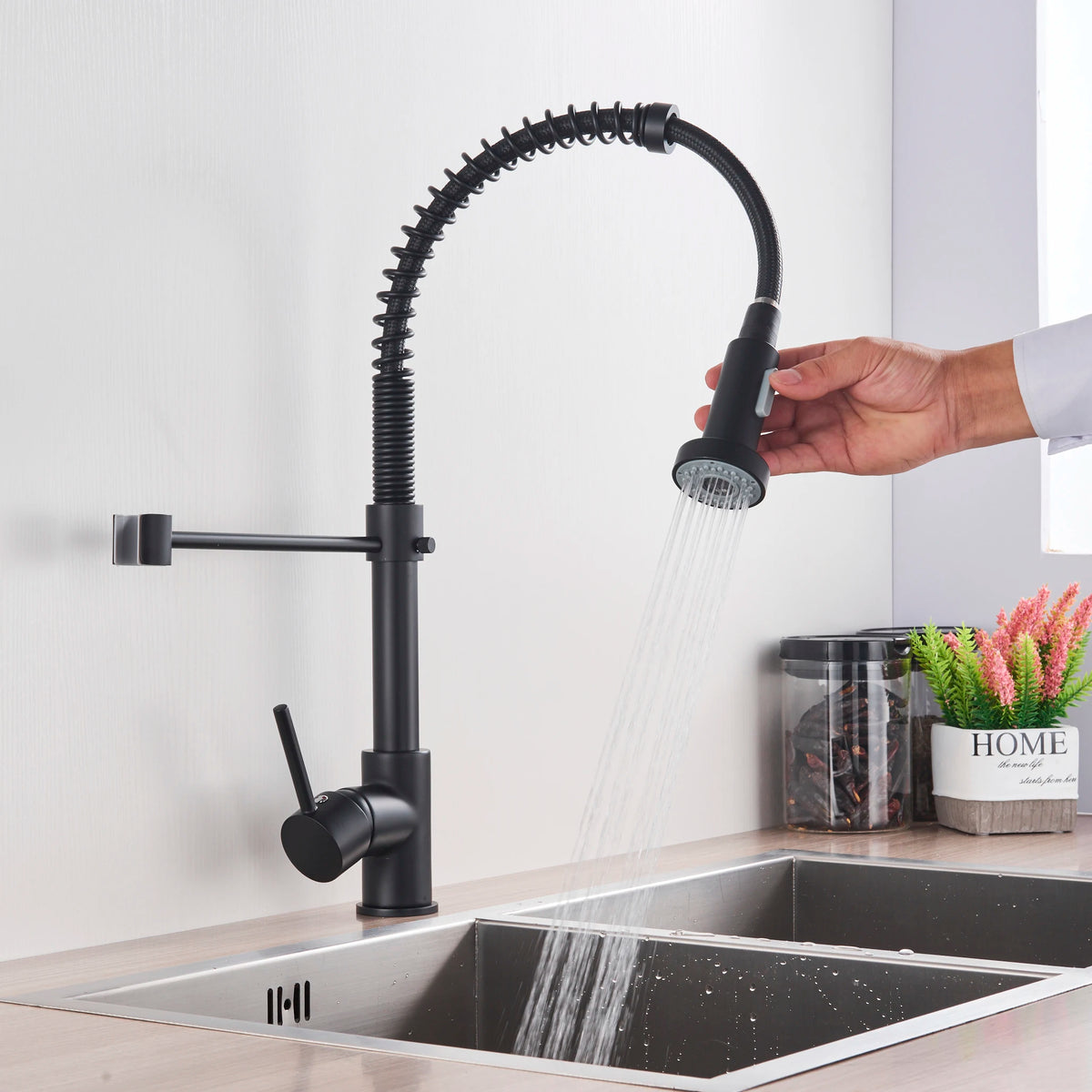 Brushed Gold Sink Faucet One Handle Spring Cold