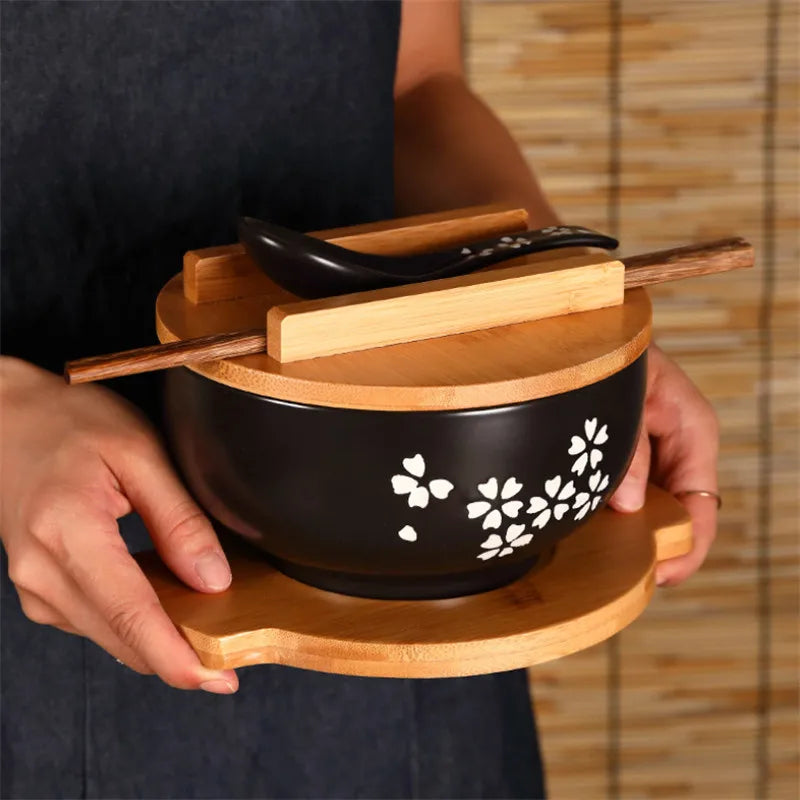Japanese Style Rice Noodle Bowl Lid Spoon Chopstick