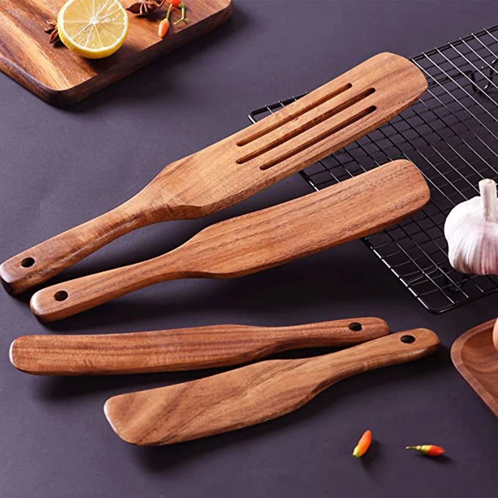 1-9pcs/Set Wooden Utensils Wooden Spoons Cooking Utensils Natural