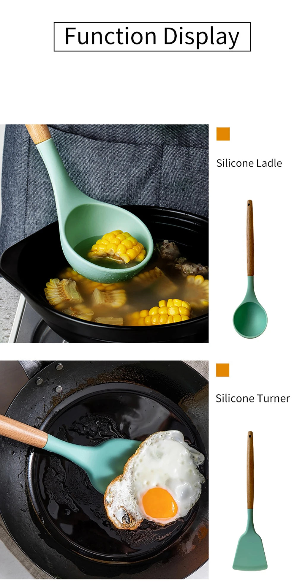 12pcs Silicone Utensils Non-Stick Cookware Spatula Shovel Egg