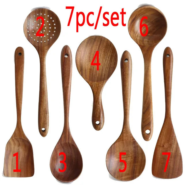 1-9pcs/Set Wooden Utensils Wooden Spoons Cooking Utensils Natural