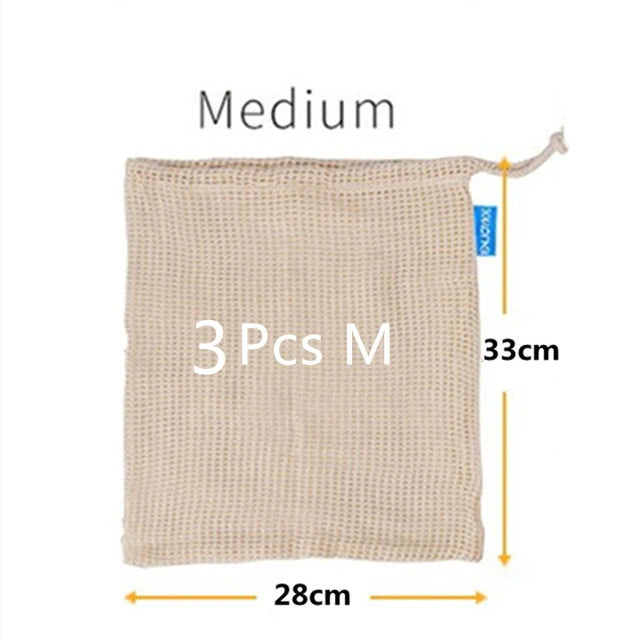 Reusable Cotton Mesh Produce Bags Vegetable Fruit Food