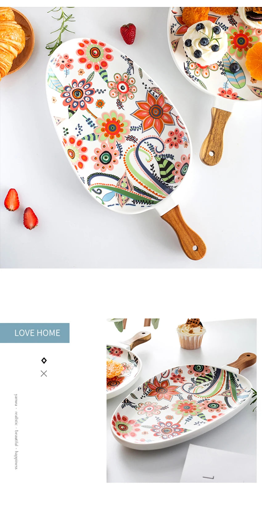 Ceramic Salad Plates Handle Porcelain Dinner Plates Colorful