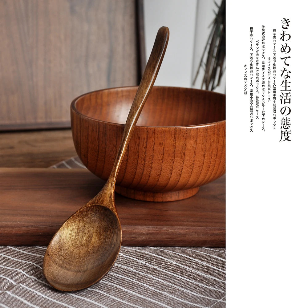 Natural Long Handle Wooden Spoon Japanese-Style Rice Scoop