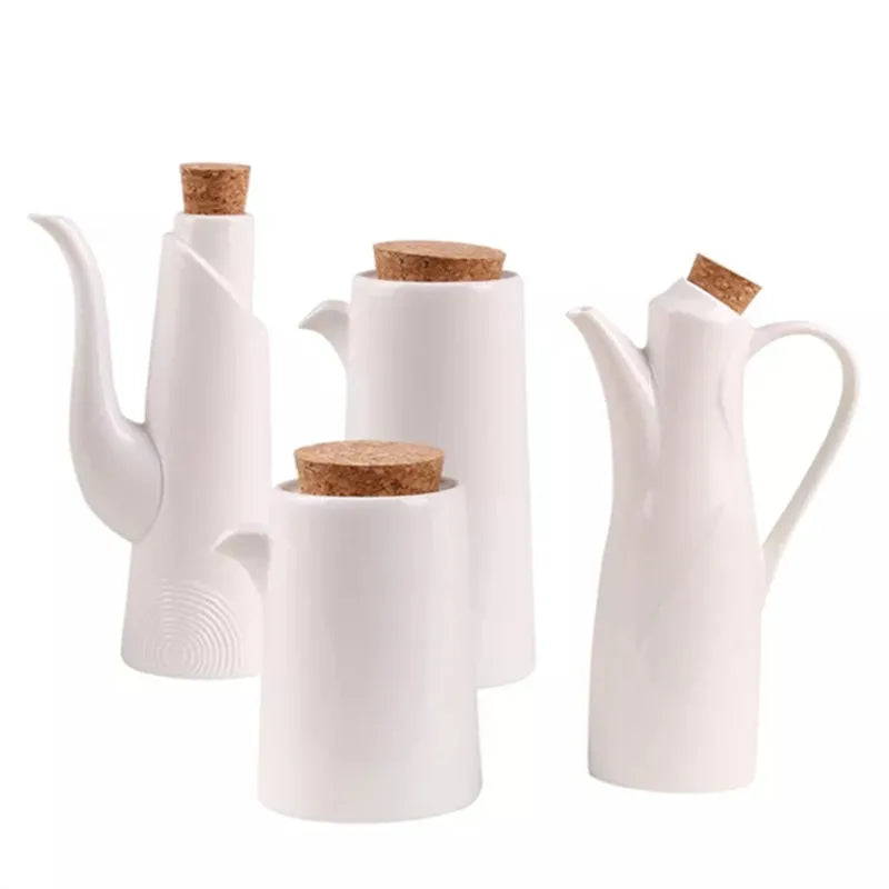 White Porcelain Olive Oil Pot Sauce Vinegar Salt