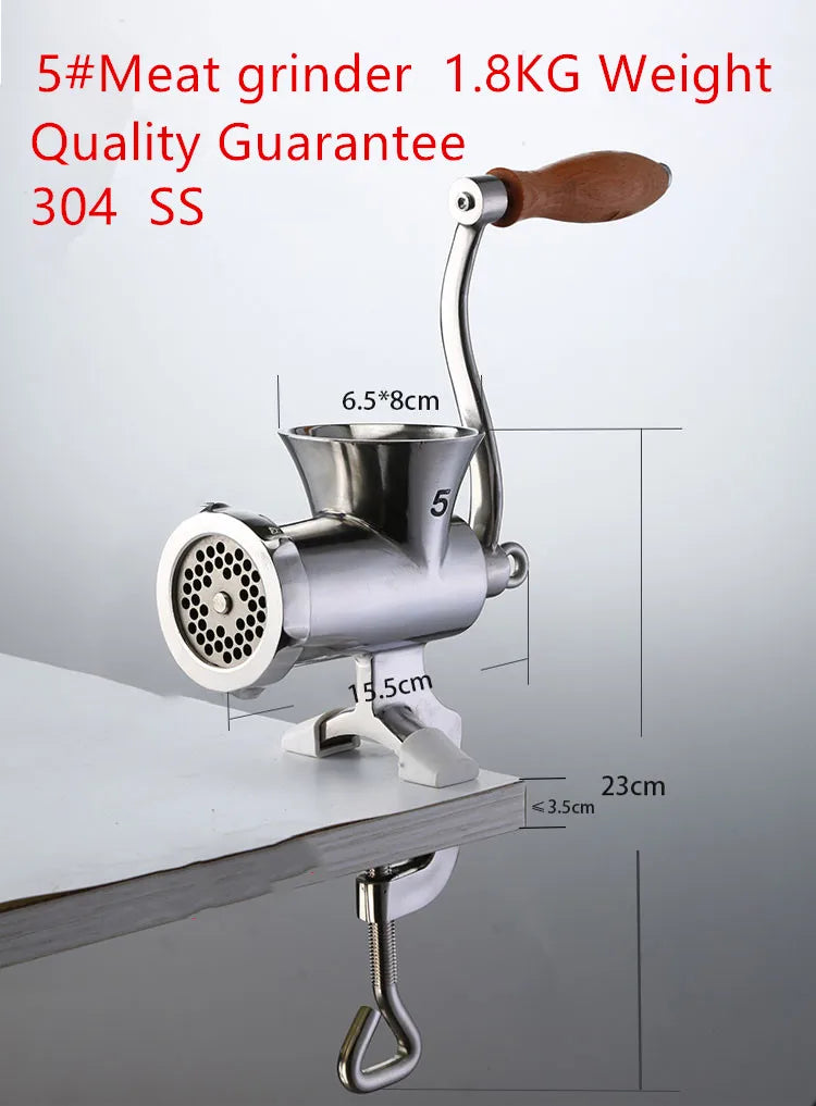 Meat Grinder Mincer Silver Stainless Steel Hand Crank